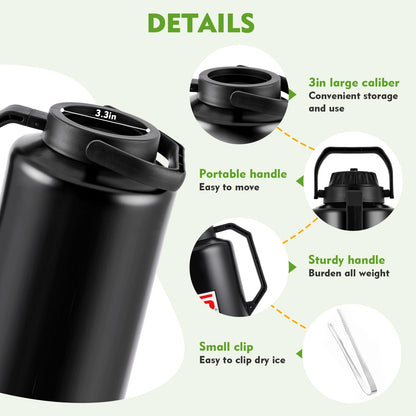 YMJOINMX Dry Ice Bucket 6kg Large Capacity - 304 Stainless Steel Insulation Container for Seafood Preservation, Cocktail Making & Dry Ice Storage