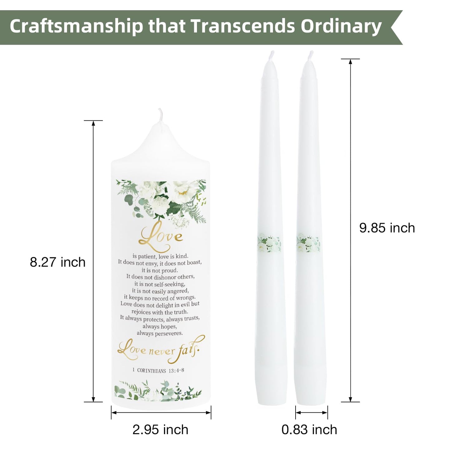 3 Unity Floral Candles for Wedding Ceremony Set with Golden Holder, Wedding Accessories for Reception
