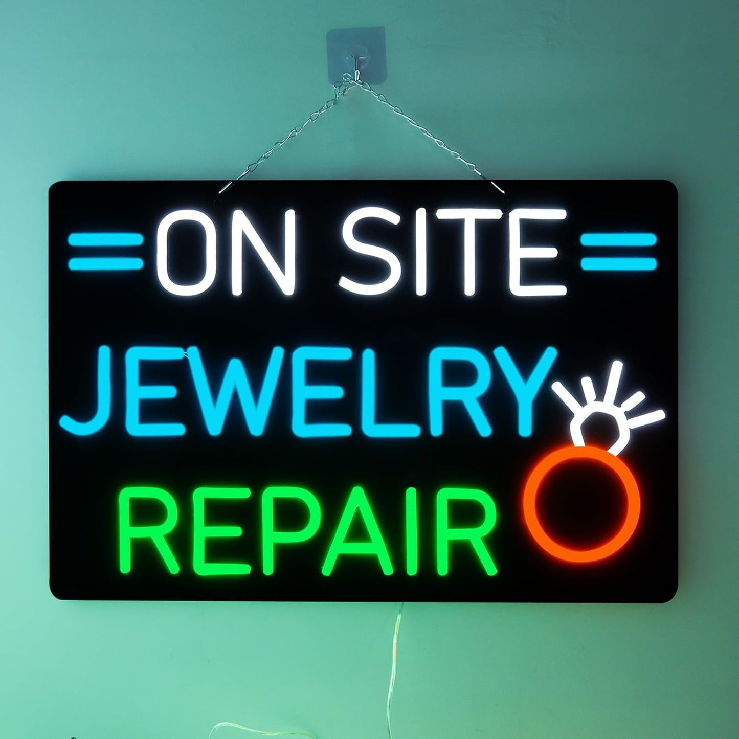 JFLLamp Large ON SITE JEWELRY REPAIR Neon Signs for Wall Decor Neon Lights for Bedroom Led Signs Suitable for Drive Thru Open Office Man Cave Bar Christmas 12V Power Adapter, 23.6*15.7 Inch(White+Azure+Grenn+Yellow)
