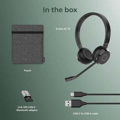Jabra Evolve 65 TE (Third Edition) Wireless Dual-Ear Headphones - Noise-Canceling Mic, 16 hrs Battery Life, Dual Connectivity, MS Teams Certified, Supports Other Platforms, Black
