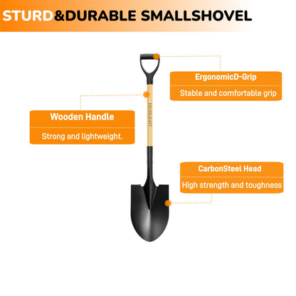 HIGHLIGHT Shovel for Digging,Round Shovel, Garden Tool with D-Handle, 41 Inches in Overall Length, Wooden Handel Garden Shovel for Beach, Car, Snow