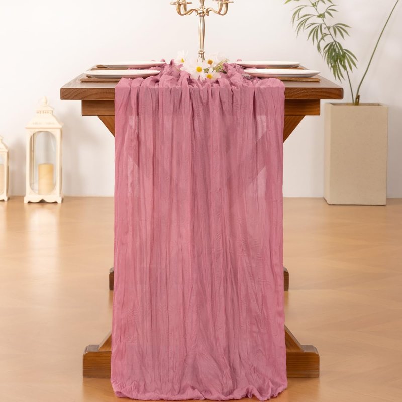 Socomi 6pcs Mauve Summer Cheesecloth Table Runner Boho Rustic Gauze 120 inch 10FT Cheese Cloth Sheer Runner for Wedding Party Baby Shower Birthday Home Decor Holiday Decorations
