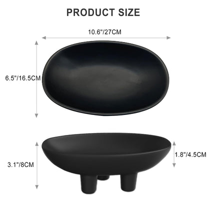 Samchilderlan Ceramic Fruit Bowl for Kitchen Counter, Three-Legs Decorative Bowl for Table Settings, Modern Fruit Bowl for Home Decor, 10inch Large Centerpiece Bowl for Breads Nuts (Black)