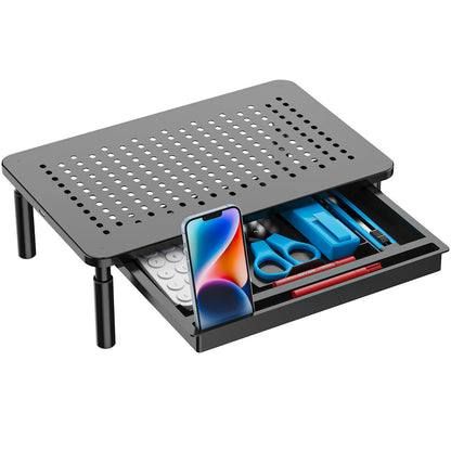 WALI Computer Monitor Stand with Storage, Desk Monitor Riser 3 Height Adjustable, Laptop Riser with Airflow Vents, Desk Organizer for Computer, Laptop, Printer, Notebook (STT003D-B), 1 Pack, Black
