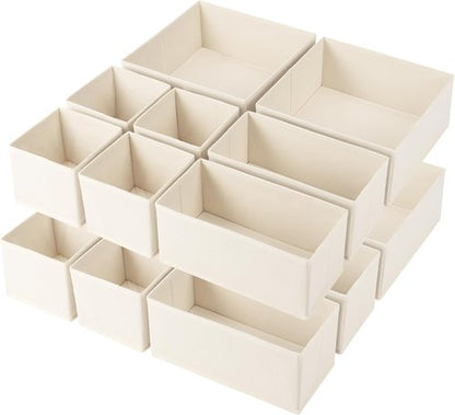 Criusia Drawer Organizer - 16 Pack Foldable Closet Storage Dividers for Clothes, Socks & Accessories | Beige