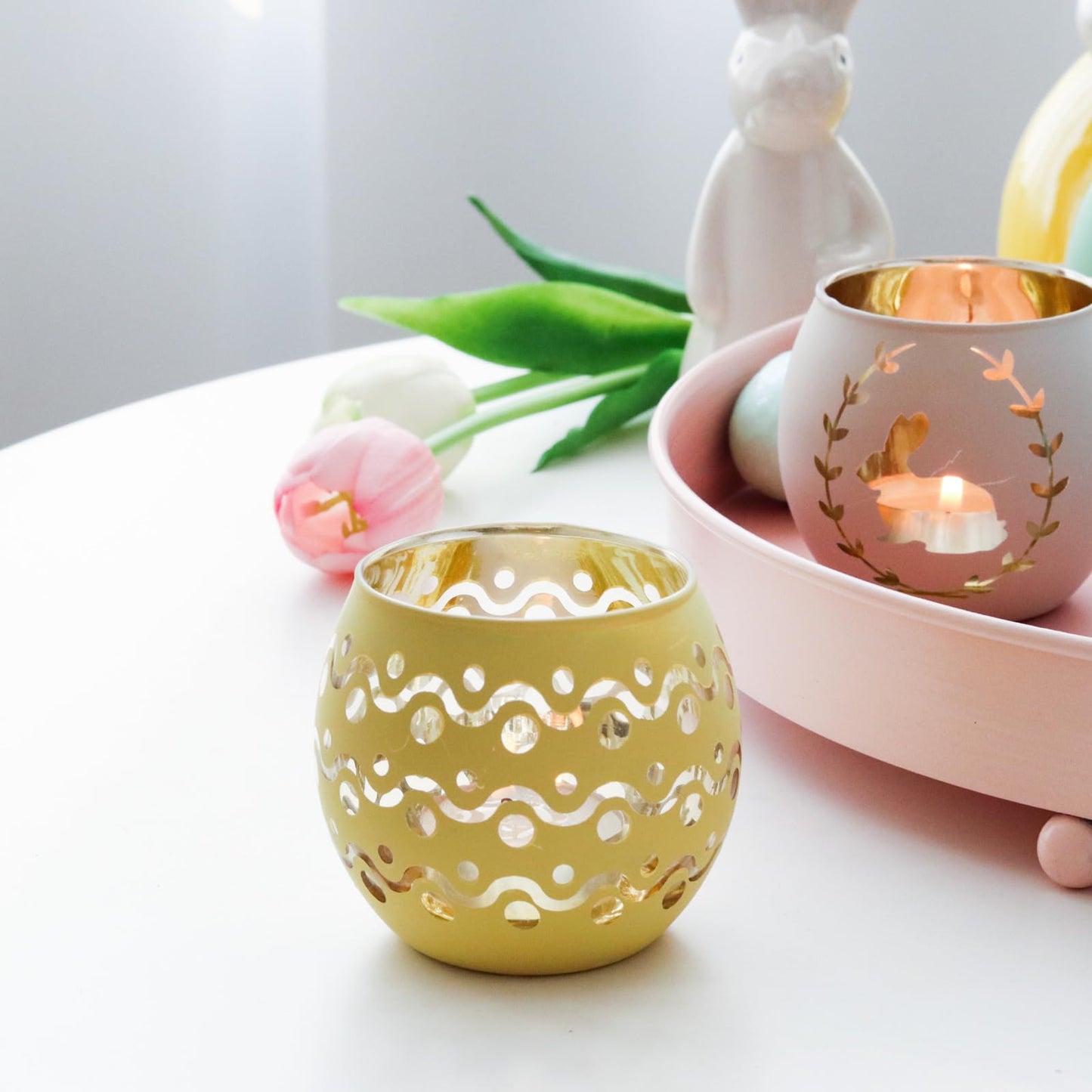 SHMILMH Easter Table Decorations 6PCS Glass Votive Tealight Candle Holders, Indoor Centerpiece Decorations, Women Adult Easter Gifts