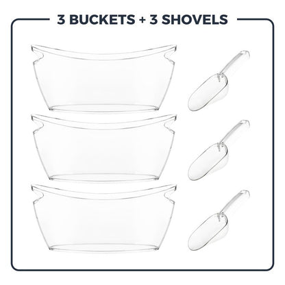 Clear Ice Buckets for Parties 3 Pack, 5.5L Clear Beverage Tub w/Handles & Scoops, Drink Buckets for Parties, Acrylic Beverage Tub, Mimosa Bar Supplies for Sparkling Wine Champagne Beer Drinks