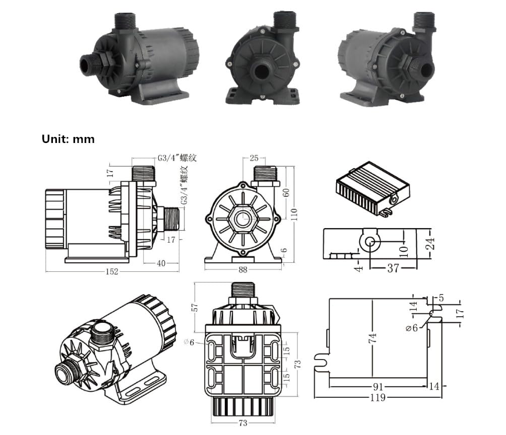 SHYSKY Heavy Duty Low Noise 24V 120W Micro Brushless DC Water Pump DC60G-24120S-1 39ft 1003GPH, DRY RUN Protection, For Cooling Circulation Pressure Sys