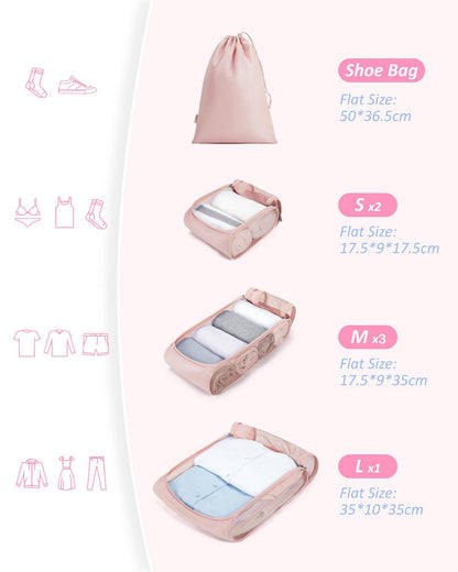 Packing Cubes for Suitcases, BAGSMART 7 Set Travel Essentials, Lightweight Luggage Suitcase Organizer Bags with Shoe Bag, Keep Shape