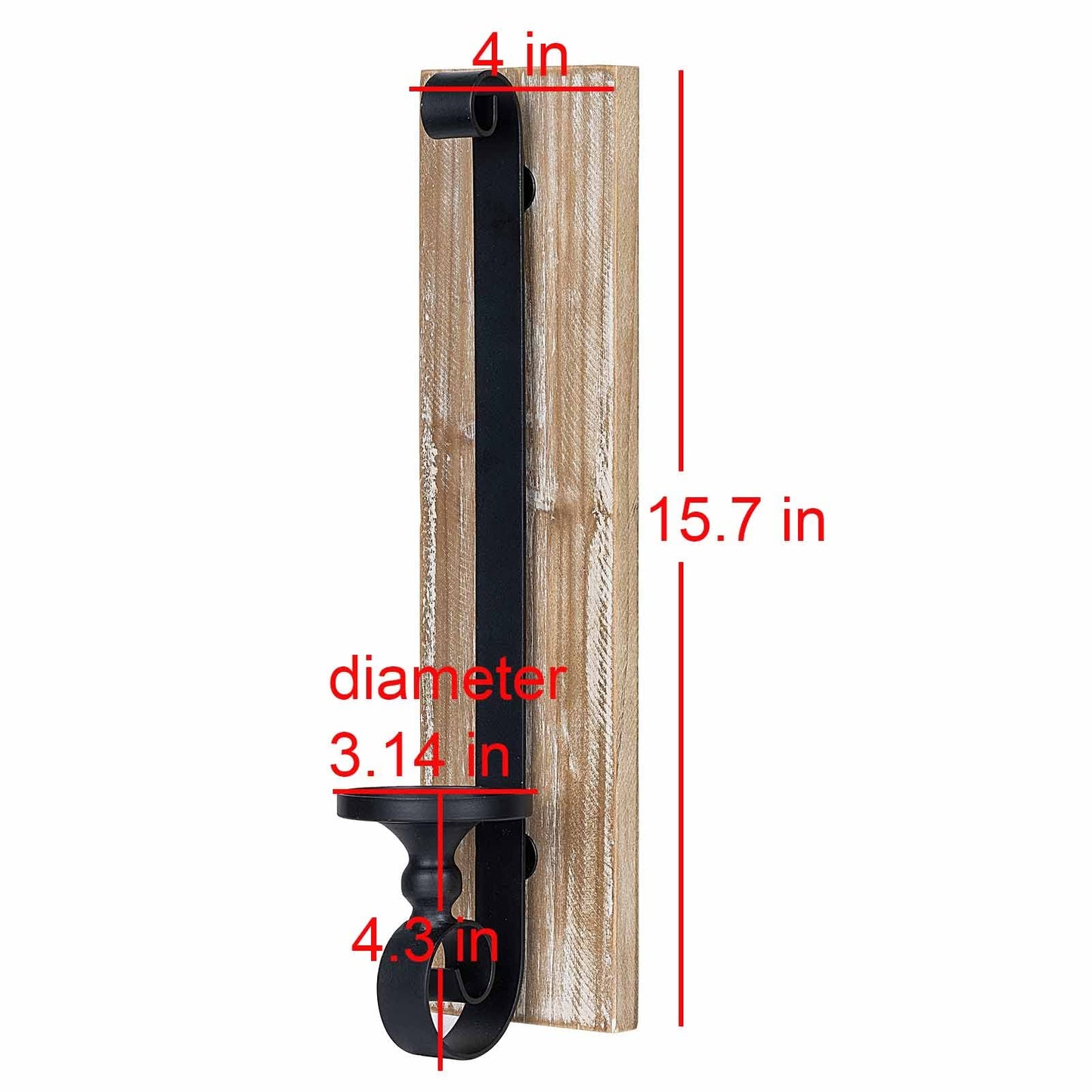 Wall Sconce Candle Holder (Set of 2) Black Wall-Mount Metal and Wooden Candle Holders for Living Room, Bathroom, Dining Room