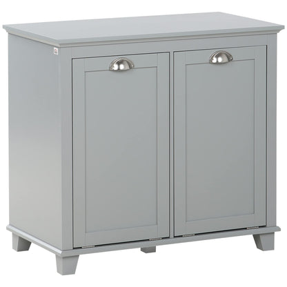 Amacv Tilt-Out Laundry Sorter Cabinet, Bathroom Storage Organizer with Two-Compartment Tilt-Out Hamper, Gray