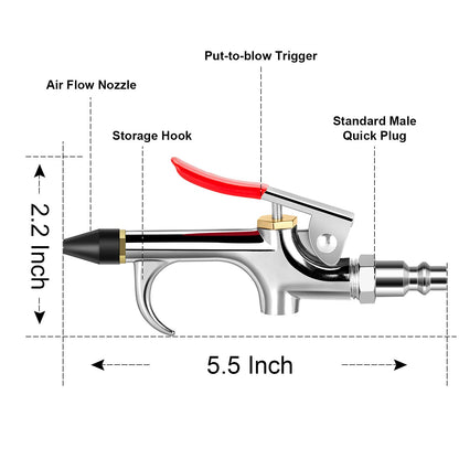13 Pcs 2-Way Connection Air Nozzle Blow Gun Set, Air Nozzle Kit with 1/4 in Standard Quick Fitting and 8 Air Nozzles, Air Compressor Accessories for Air Inflation and Dedusting