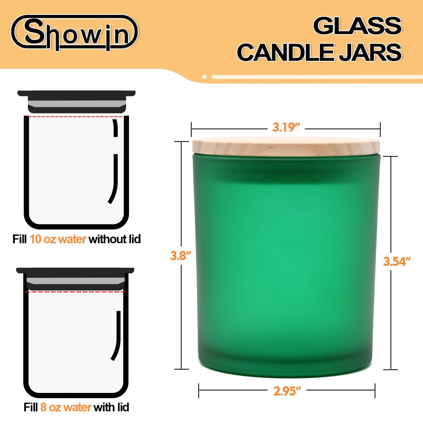 SHOWIN 10 OZ Thick Candle Jars for Making Candles 15 Pcs, Empty Jars with Wood Lids for Candle Making, Sample Container, Frosted Green