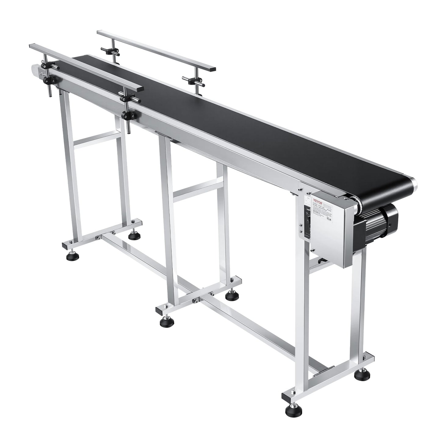 VEVOR PVC Belt Conveyor 71″x 7.8″, Electric PVC Conveyor 110V Adjustable Automatic Speed, Conveyor Machine with Double Guardrail, in Stainless Steel, Industrial Transport Equipment