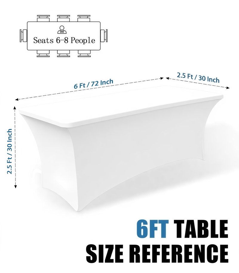 Lemict 6FT White Table Cloth - 10 Pack Fitted Stretch Rectangle Spandex Tablecloth, Washable Table Cover for Party, Picnic, Wedding, Banquet, Birthday and Festival(30" x 72")