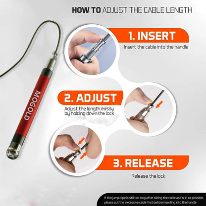 2-in-1 Speed Rope: 2mm for Boxing/MMA & 3mm for CrossFit - Tool-Free Adjustable Cable System with Dual Bearings - Sweatproof Hybrid Grip for High-Intensity Training