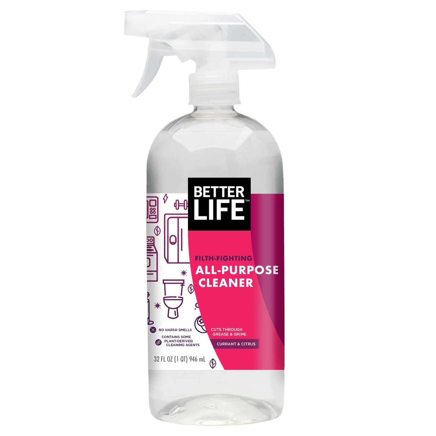 Better Life All Purpose Cleaner - Multipurpose Home and Kitchen Cleaning Spray for Glass, Countertops, Appliances, Upholstery & More - Multi-surface Spray Cleaner - 32oz (Pack of 2) Unscented