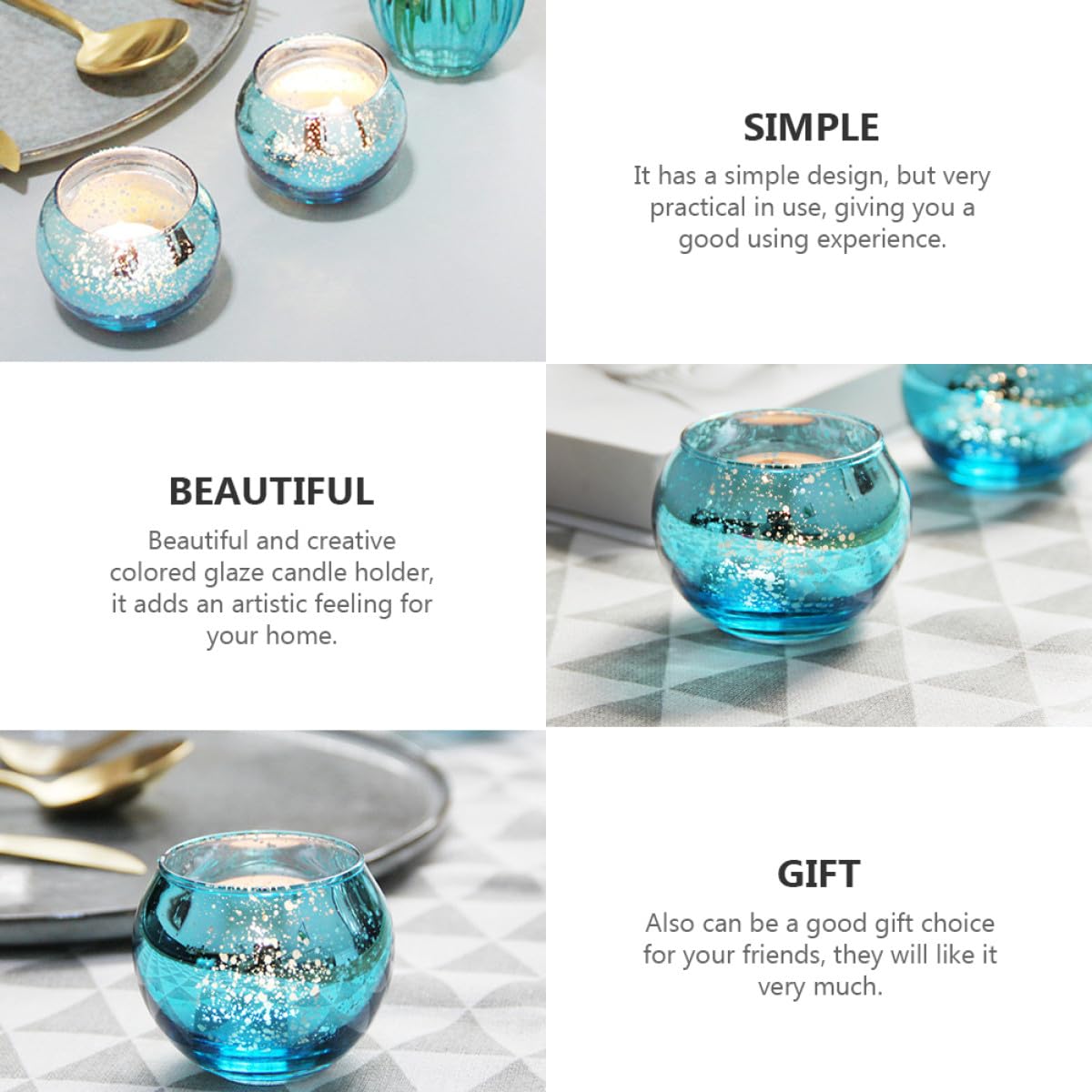 PERSELOSO 12pcs Glass Candleholder Set Small Round Votive Cups Decorative Hollow Candle Holders for Home Decor and Hotel Use