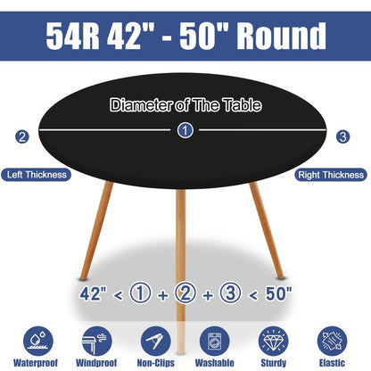 Moosfor Round Spandex Tablecloth, Elastic Fitted Waterproof Tablecloths for 42"-50" Tables, Stretch Washable Picnic Table Cover for Camping, Dining, Indoor and Outdoor, Black