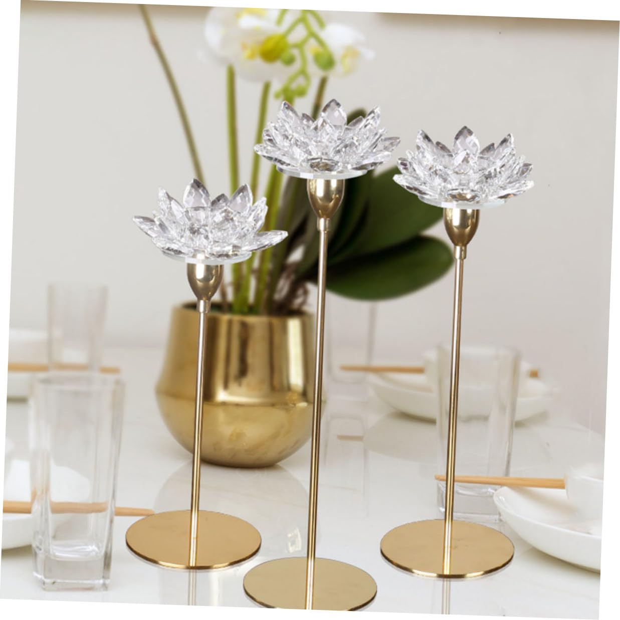 PATKAW Modern Simple Metal Candlestick Small Crystal Lotus Candle Holder Romantic Wedding Decor for Home Table Centerpiece