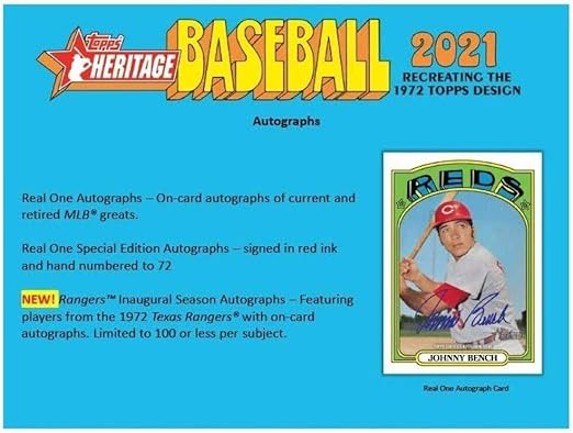 2021 Topps Heritage Baseball Factory Sealed Blaster Box 8 Packs of 9 Cards. CLASSIC 1972 VINTAGE TOPPS DESIGN.