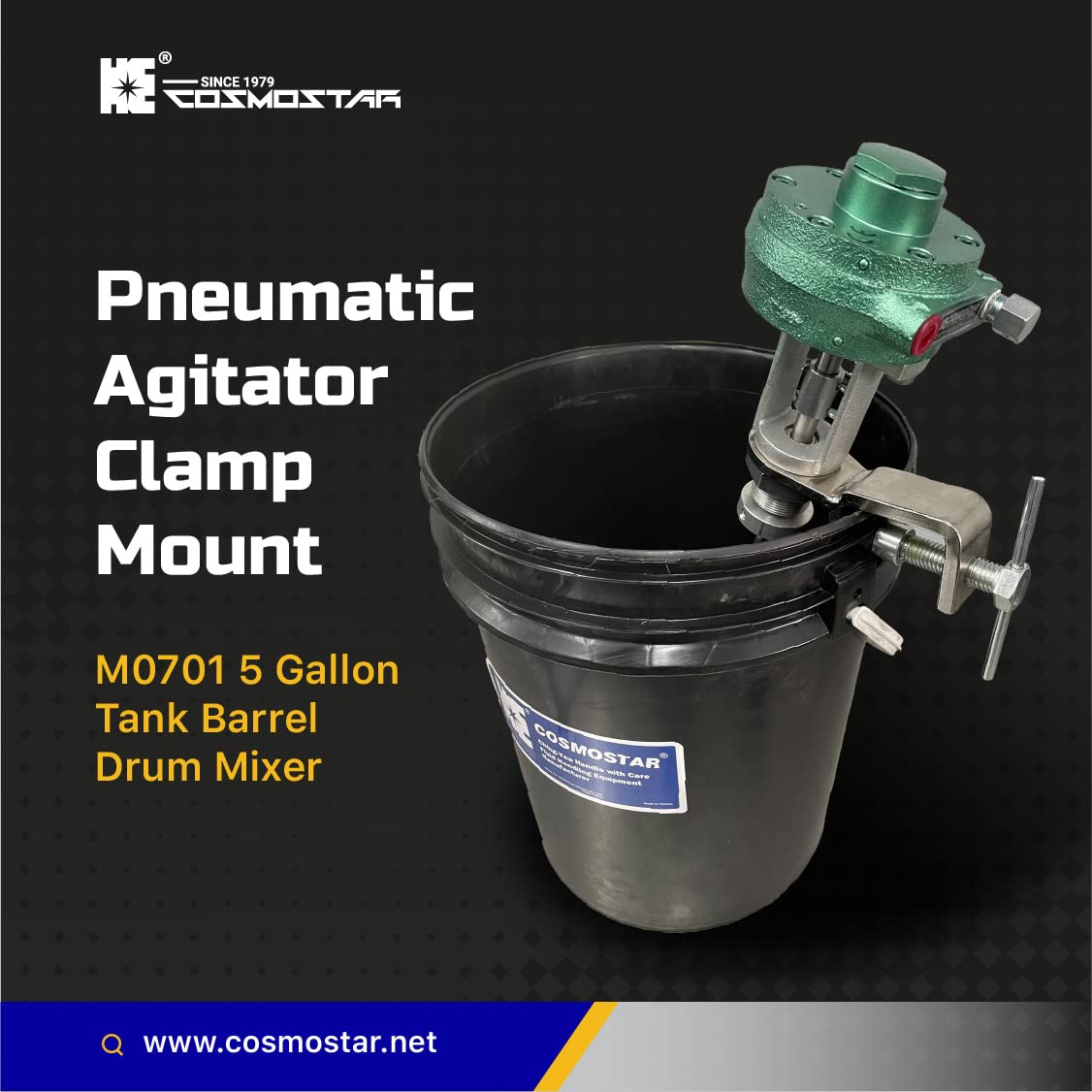 COSMOSTAR M0701 1/8HP 5 Gallon Pneumatic Agitator Clamp Mount Paint Mixer | Drum Mixer | Pneumatic Bracket Mixer, Paint Stirring Machine Bracket Air Agitator Mix Tool,Mixing Machine