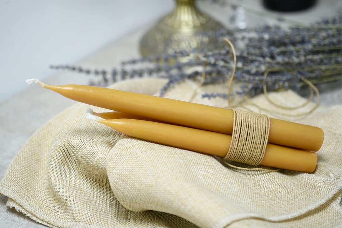 8 inch Natural Beeswax Taper Candles Set of 2, DEYBBY Smokeless and Dripless Organic Natural Beeswax Candles for Home Dinner Decor Emergency Housewarming Gift, Long Lasting Burning, Nontoxic