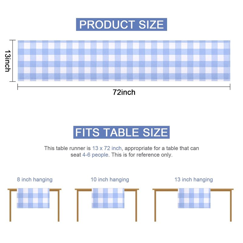 tiosggd Gingham Table Runner Light Blue and White, Spring Buffalo Plaid Check Table Cloth 72 Inches Long Table Decor, Summer Party Suppliers for Rustic Farmhouse Birthday Wedding Baby Shower Party