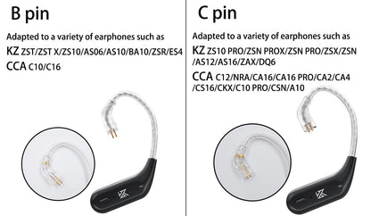 CCA KZ AZ09 IEM Bluetooth Adapter, Bluetooth 5.4 Module, Wireless Waterproof Ear Hook Extra, Long Battery Life Cable for KZ ZS10 PRO/X/2, ZSN Pro/X, AS16 PRO, Zax,ZAR, CRA/C12(C pin)