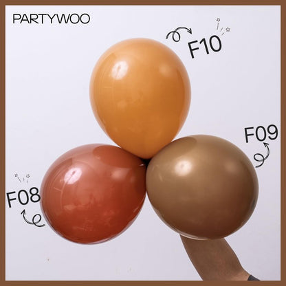 PartyWoo Dark Brown Balloons 100pcs Different Sizes of 36 18 12 10 5 Inch Boho Neutral Coffee Tan Balloon Arch Kit Garland for Birthday Boy Baby Shower Jungle Safari Fall Party Decorations Brown-F08