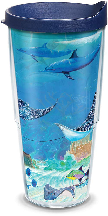Tervis Guy Harvey - Ocean Scene Made in USA Double Walled Insulated Tumbler Travel Cup Keeps Drinks Cold & Hot, 24oz, Classic
