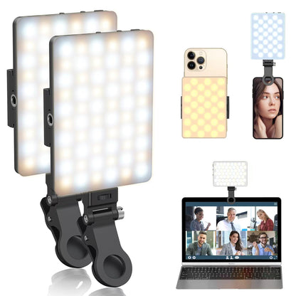 Selfie Light, Phone Light with Front & Back Clip, 60 LED Portable Light with 3 Modes, 5000mAh Rechargeable Video Light for Phone, iPhone, IPad, Laptop, TikTok, Makeup, Live Stream, Vlog