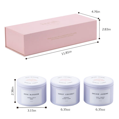 Luxury Candle Gift Set for Women – Luxury Candle Box with 3 Scented Soy Candles in Pink Box – Mother's Day, Birthday & Housewarming Gift