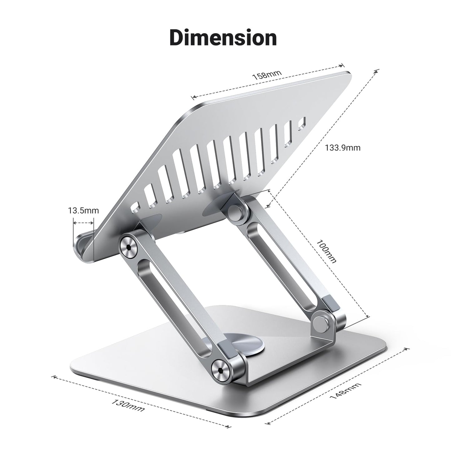 UGREEN Tablet Stand Holder for Desk with 360° Rotating Base Aluminum Dual Rod Support Adjustable Home Office Accessories Compatible with iPad Pro 13 12 11 Air Mini 5 4 3 Phone E-Reader Silver