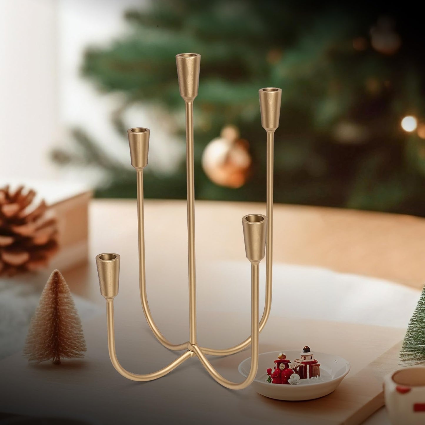 5-Candle Cast Iron Metal Candelabra, 17.7 Inch Candlestick Holders, Iron Tabletop Candelabra, Taper Candle Holders, Cast Iron Candelabra for Wedding, Table, Fireplace Mantel Decor