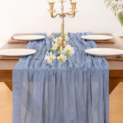 Socomi 15pcs Dusty Blue Valentine's Day Cheesecloth Table Runner Boho Rustic Gauze 120 inch 10FT Cheese Cloth Runner for Wedding Party Baby Shower Birthday Home Decor Holiday Decorations