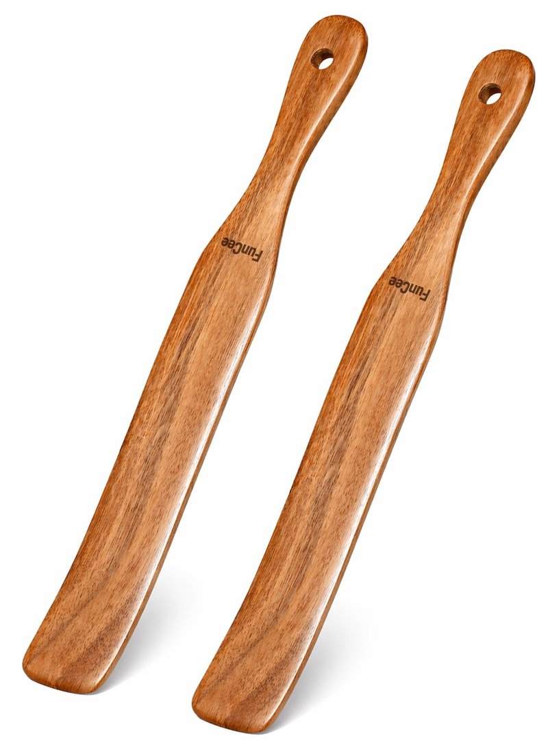 2 Pack Wooden Spurtle for Sourdough Starter, Mixing, Reaching Bottom of Jar, Dough Whisk, Long Handle Jar Spatula, Spurtles Kitchen Tools Teak Wood Kitchen Utensils kit for Baking, Cooking