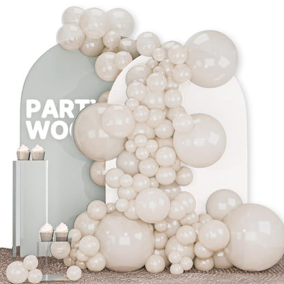 PartyWoo Pearl Beige Balloons 140pcs Different Sizes Pack of 18 12 10 5 Inch Off White Sand Cream Ivory Balloon Arch Kit Garland for Wedding Bridal Baby Shower Birthday Party Decorations White-Z41
