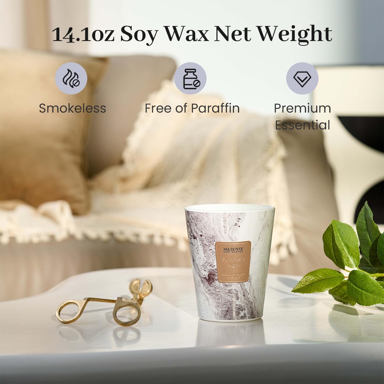 M&SENSE Summer Night Scented Soy Candle, 3 Wick Highly Scented 14.1 Oz 75H, Aromatherapy Christmas Gift for Women and Men
