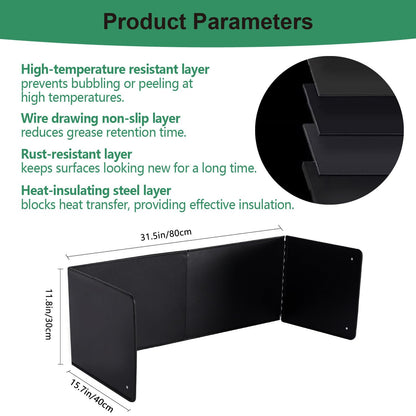 Black Large 4 Sided Splatter Guard for Frying Stove Top,Oil Splash Guard Cooking for Stove,Non Stick Foldable Splatter Screen for Stove Top