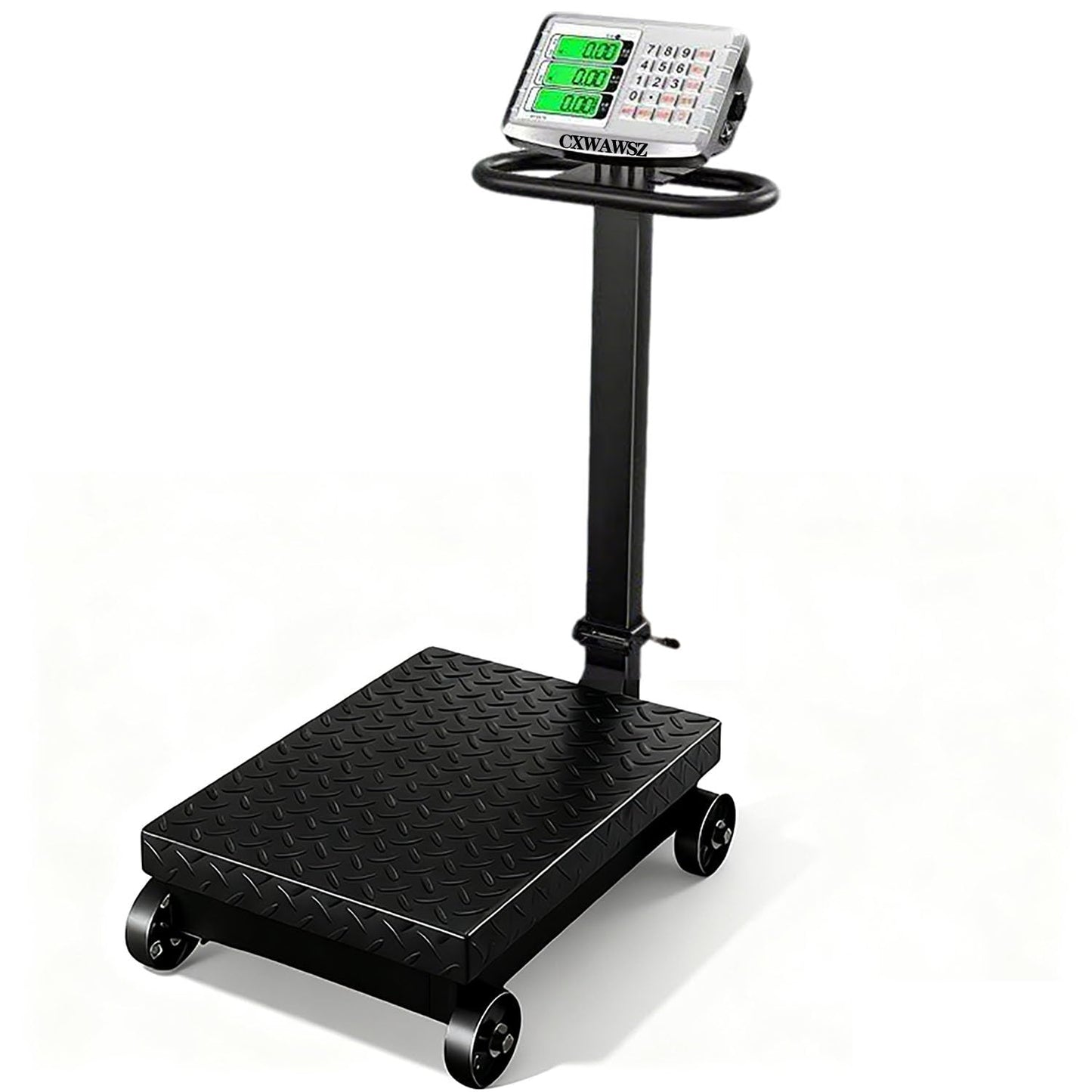 CXWAWSZ 660lb Industrial Floor Platform Scale with Wheels Computing Digital Scale with Accurate LB/KG Price Calculator High Definition Displa Foldable for Weighing Luggage Package Shipping Mailing