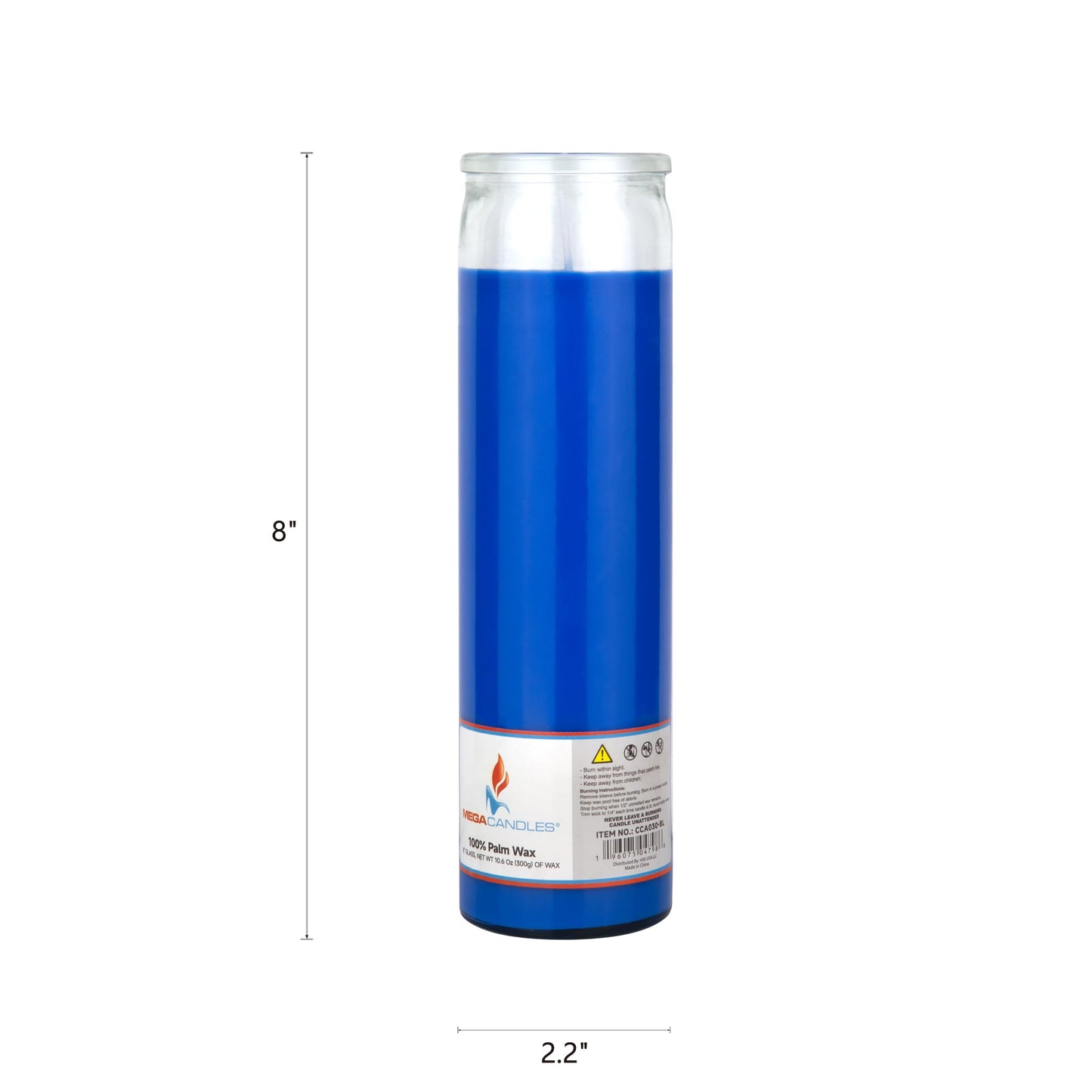 Mega Candles 1 pc Unscented Blue Glass Container Devotional Prayer Candles, Shortening Wax Candle 2 Inch x 8 Inch, Sanctuary, Vigils, Prayers, Spiritual, Blessings, Religious, Altar, Remembrance