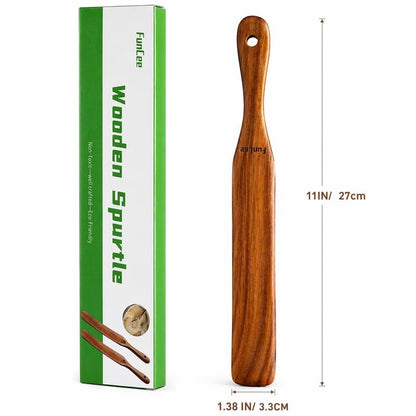 2 Pack Wooden Spurtle for Sourdough Starter, Mixing, Reaching Bottom of Jar, Dough Whisk, Long Handle Jar Spatula, Spurtles Kitchen Tools Teak Wood Kitchen Utensils kit for Baking, Cooking