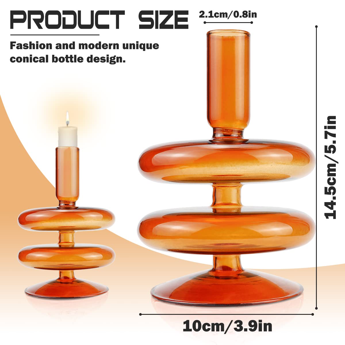 LNQ LUNIQI Clear Glass Taper Candle Holder Glass Pillar Candle Vase Decorative Glass Candlestick Holders for Dining Table Centerpieces Wedding Church（Brown）