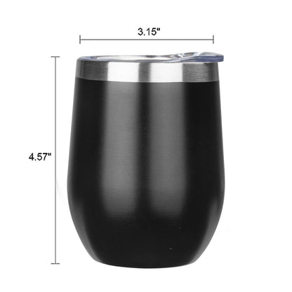 MEZMUT 12 Oz Insulated Wine Tumbler with Lid Double Wall Vacuum Stainless Steel Wine Glass Coffee Mug Insulated Tumbler Cup for Champaign, Cocktail, Beer (Black, 1 Pack)