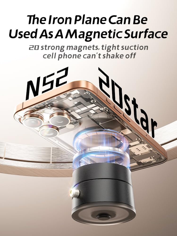 Car Phone Holder Upgraded Vacuum Magnetic Phone Holder for Car with N52 Magnet, Adjustable Suction Cup Phone Mount, Includes Metal Ring & Adhesive Pad, Fits iPhone & Android
