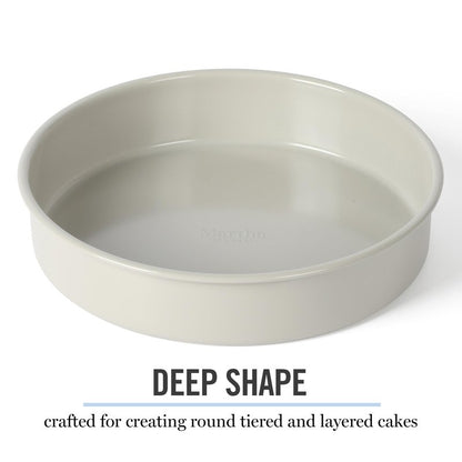 Martha Stewart Gallen 8-Inch Round Nonstick Carbon Steel Cake and Bake Pan – Cool Grey, Durable Bakeware for Even Baking and Easy Release
