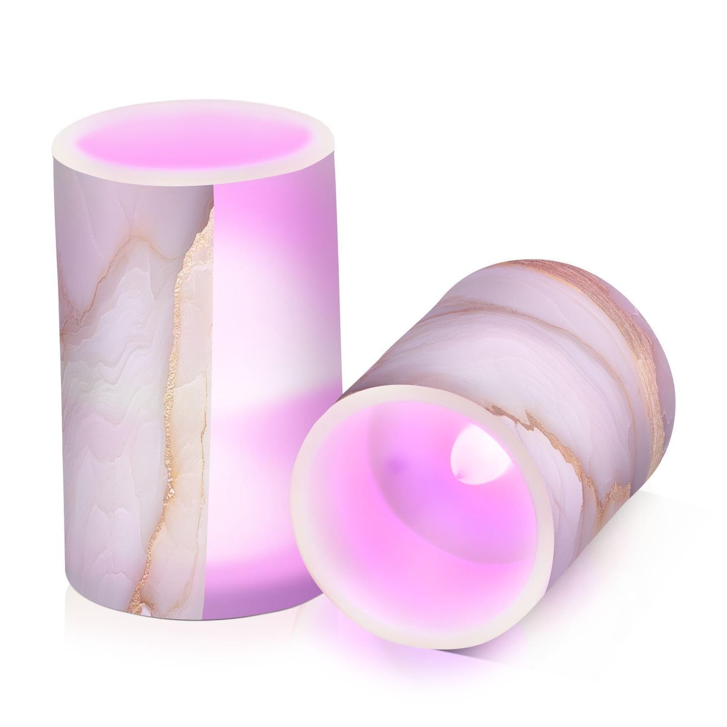 Flameless Pillar Candles Battery Operated Pillar Candles Set for Votive Marble White White