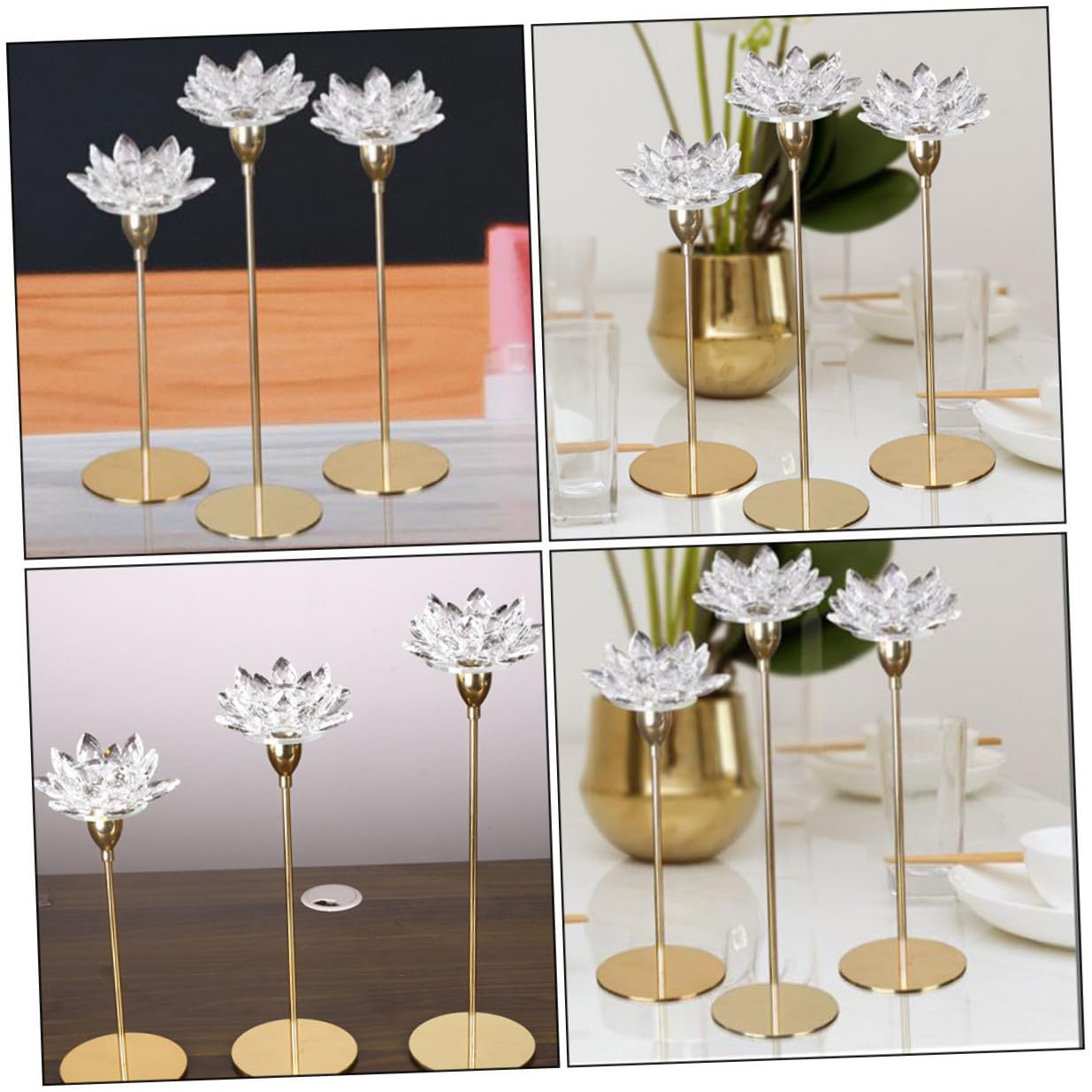 Beavorty Crystal Lotus Metal Candlestick Holder Small Gold Wedding Candle Stand Decorative Dining Room Candle Stick Holder