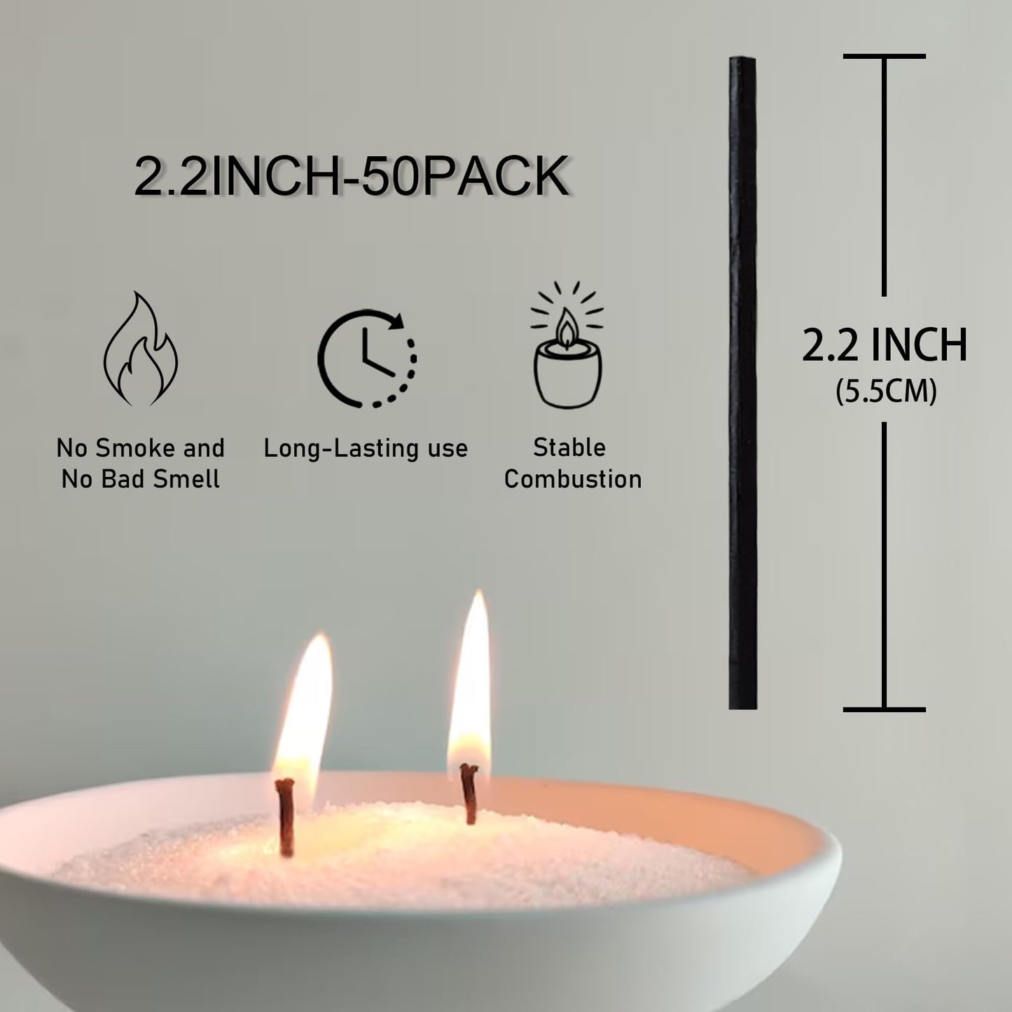 Pearled Candle Cotton Wicks 50-Pack for Sand Candles Making - 2Inch Metal-Free and Lead-Free Refill Sand Wax Wick for Candle Making DIY (Black)